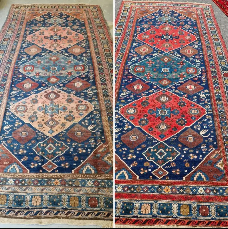 Restauration - Tapis bleu avant/après